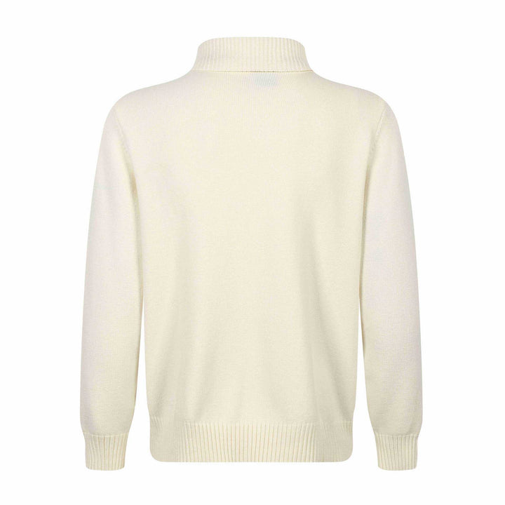 Herren Strickpullover mit asymmetrischer Knopfleiste und hohem Stehkragen Echoarchiv