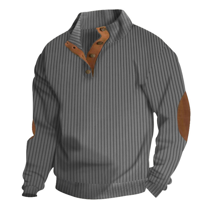 Herren Strickpullover mit Knopfleiste und eleganten Lederakzenten Echoarchiv