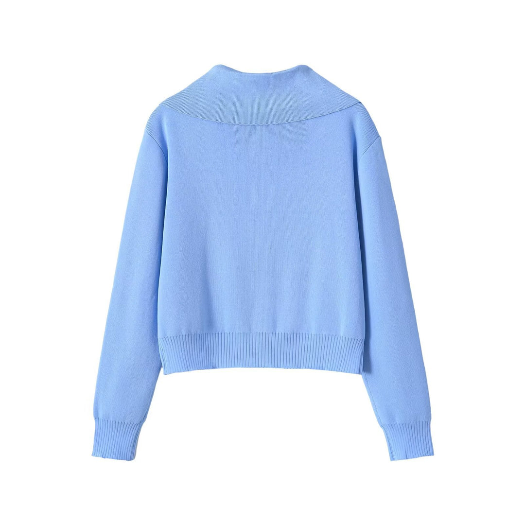 Damen Kurzgeschnittene Strickjacke mit breitem Reverskragen und Reißverschluss Echo Archiv