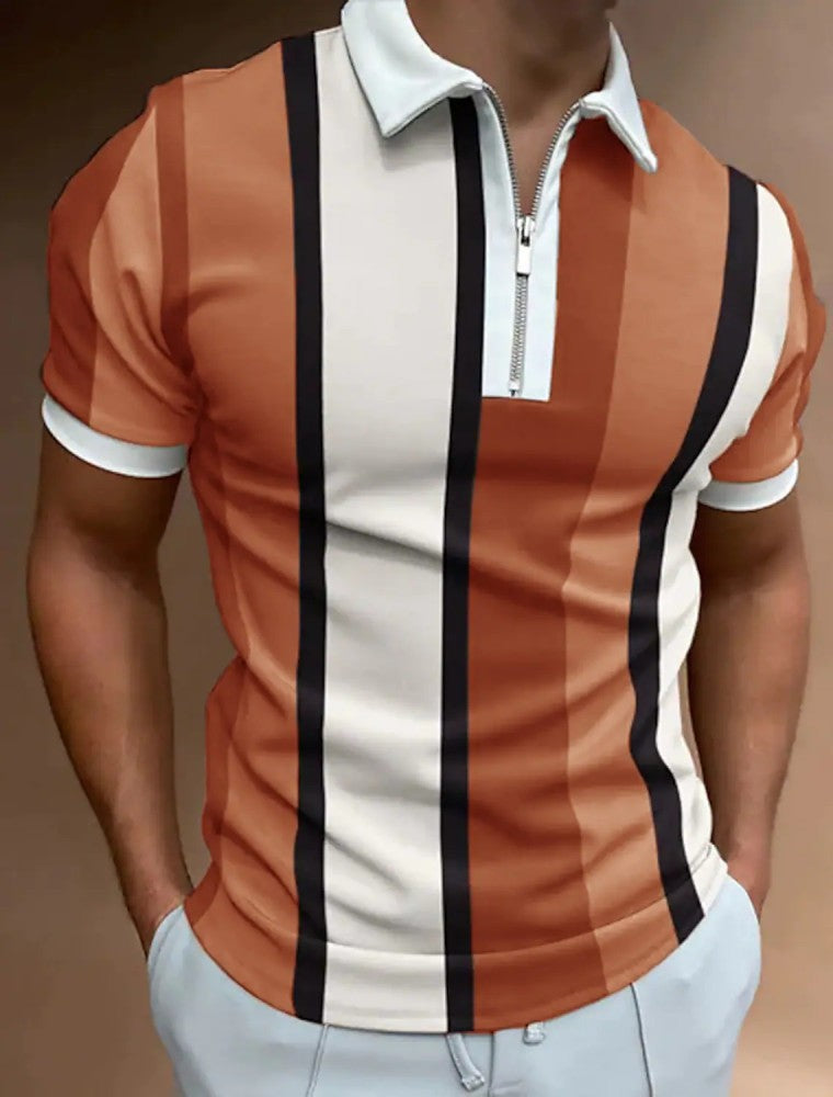 Herren Polohemd mit sportlichem Reißverschluss und elegantem Blockstreifenmuster Echoarchiv