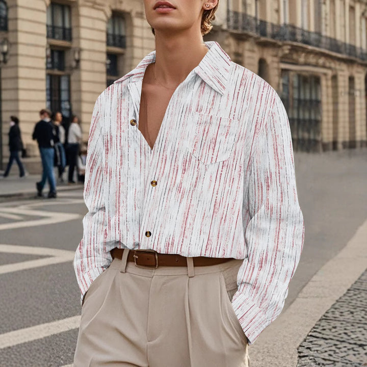 Herren lässiges Langarmhemd mit modernem Stehkragen und strukturiertem Design Echoarchiv