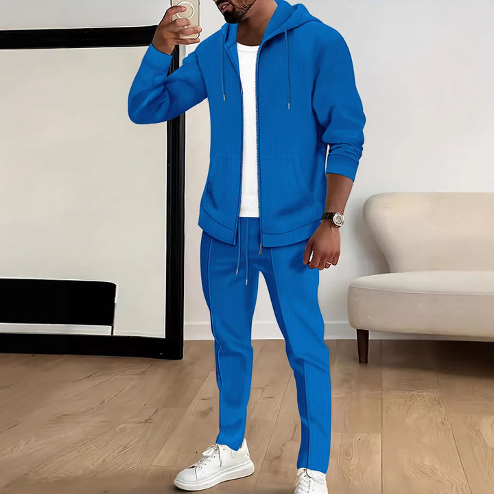 Herren nan Waffelstruktur-Jogginganzug mit Kapuzen-Zipjacke und konisch geschnittener Jogginghose Echo Archiv