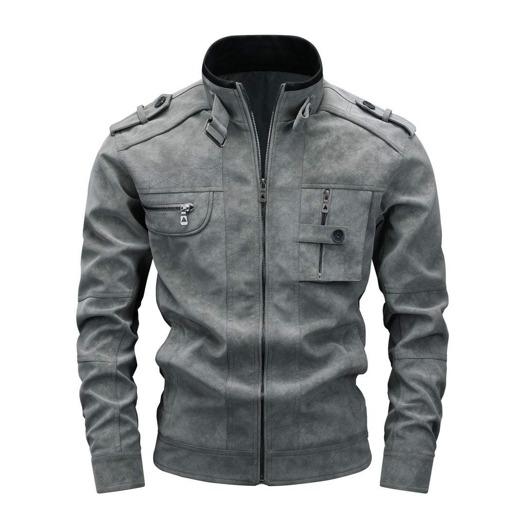 Herren Utility-Fliegerjacke in Wildlederoptik mit Stehkragen, Epauletten und Mehrfach-Taschen Echoarchiv