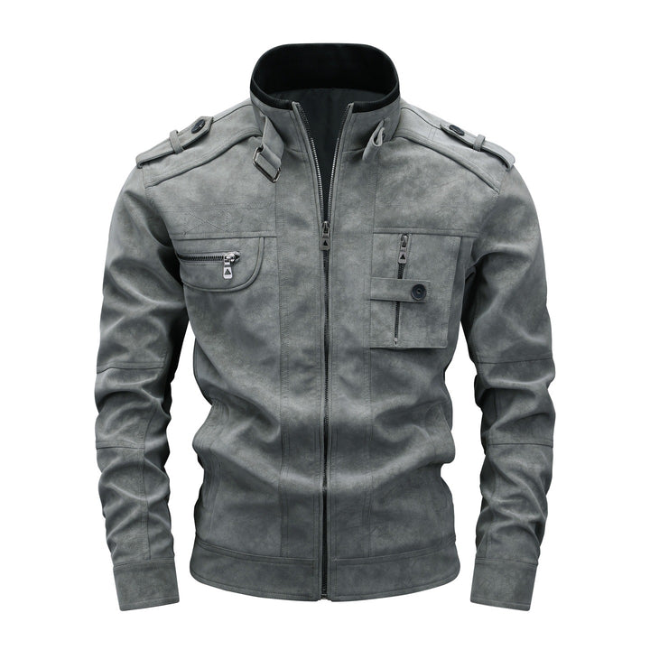 Herren Utility-Fliegerjacke in Wildlederoptik mit Stehkragen, Epauletten und Mehrfach-Taschen Echoarchiv