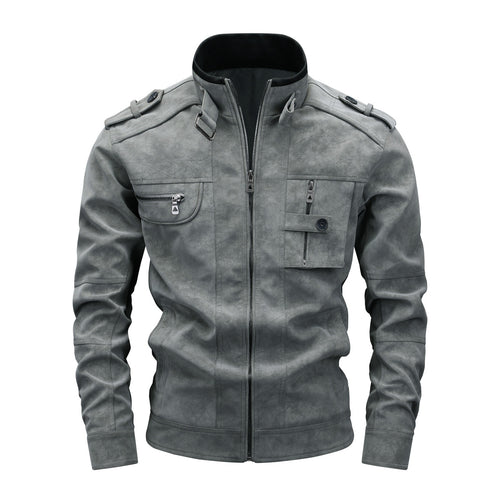 Herren Utility-Fliegerjacke in Wildlederoptik mit Stehkragen, Epauletten und Mehrfach-Taschen Echoarchiv