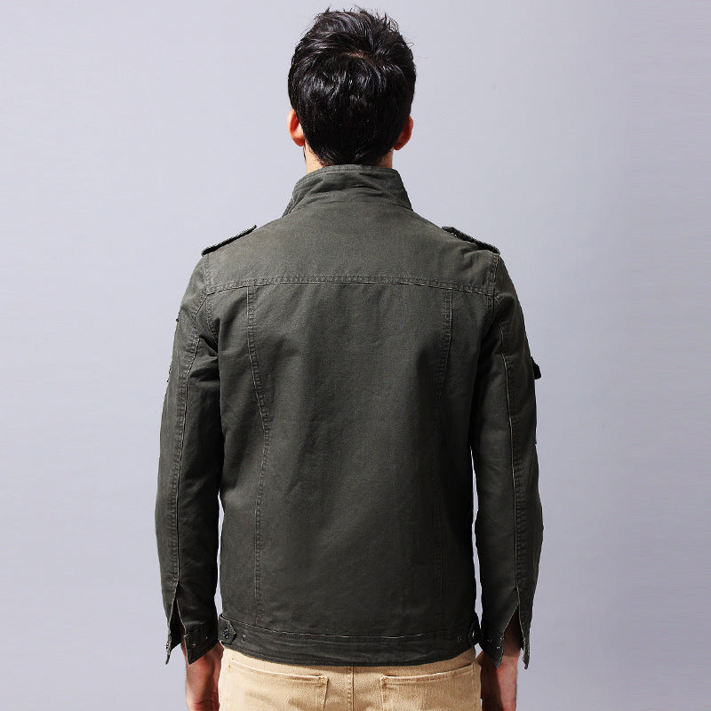 Herren Canvas Fieldjacke im Military-Style mit Schulterklappen und Mehrfachtaschen – Taviero