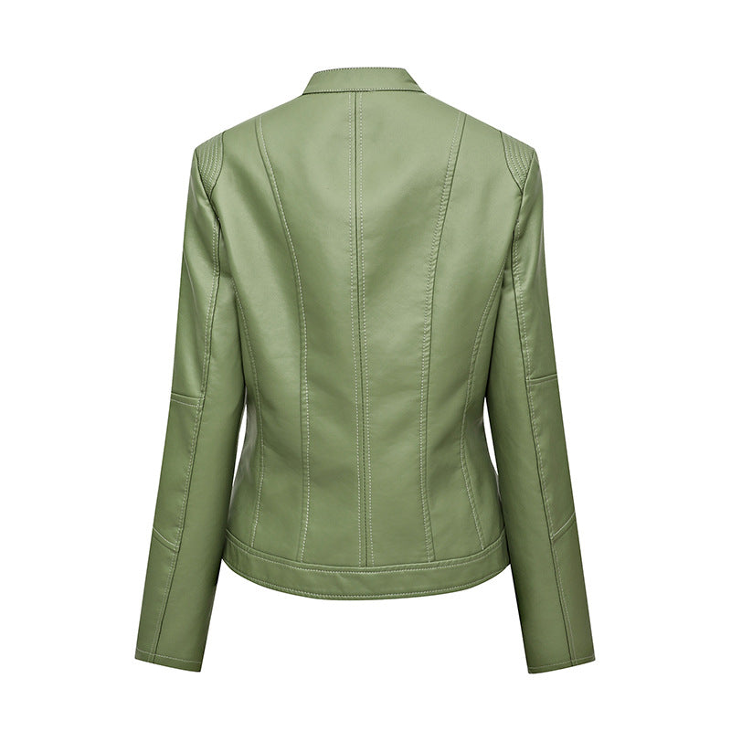 Damen Asymmetrische Bikerjacke aus Kunstleder mit Nietenbesatz und tailliertem Schnitt Echoarchiv