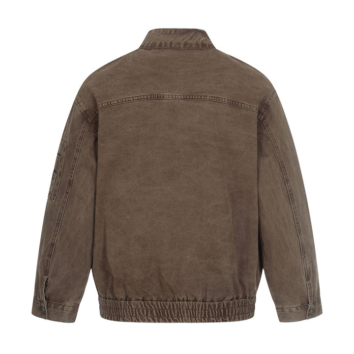 Herren kurz geschnittene Vintage‑Wasch Bomberjacke im Boxy‑Cut mit Stehkragen und Ärmel‑Reißverschluss Echoarchiv