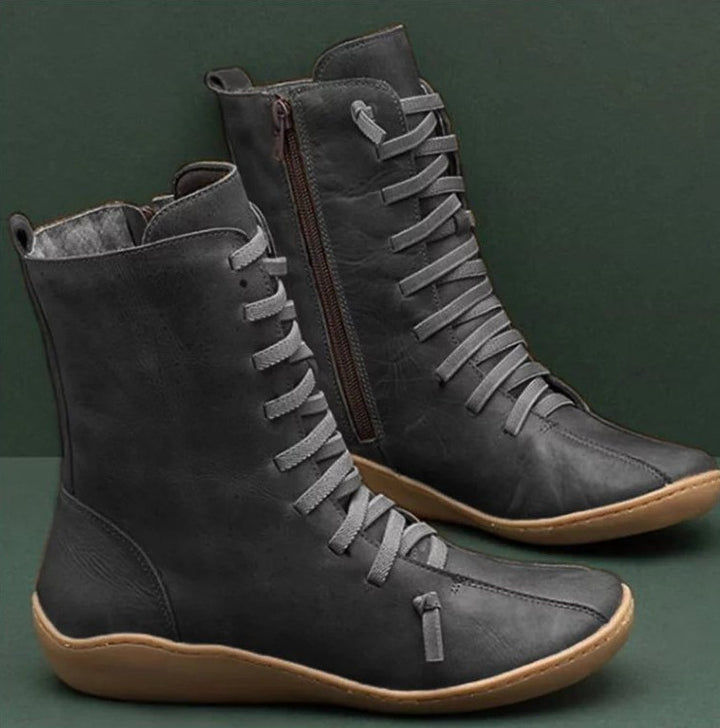 Damen knöchelhohe Schnür-Boots mit seitlichem Reißverschluss und stoßdämpfender Gummisohle Echo Archiv
