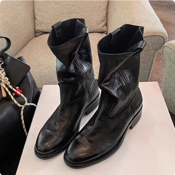 Damen lässige Cowboystiefel aus echtem Glattleder mit weichem, geschlitztem Schaft Echo Archiv