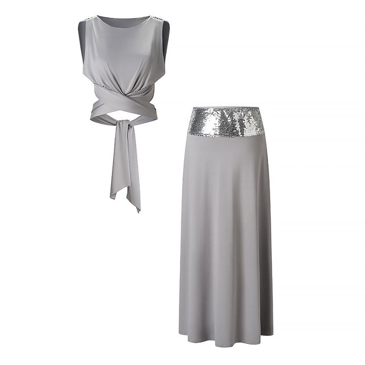 Damen elegantes Wickeloberteil und maxilanger Rock mit Paillettenbund Echo Archiv