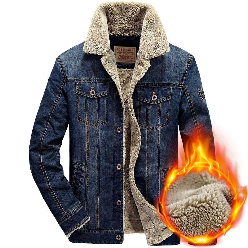 Herren Jeansjacke im Aviator‑Look mit komplettem Sherpa‑Futter und Umlegekragen – Denvaro