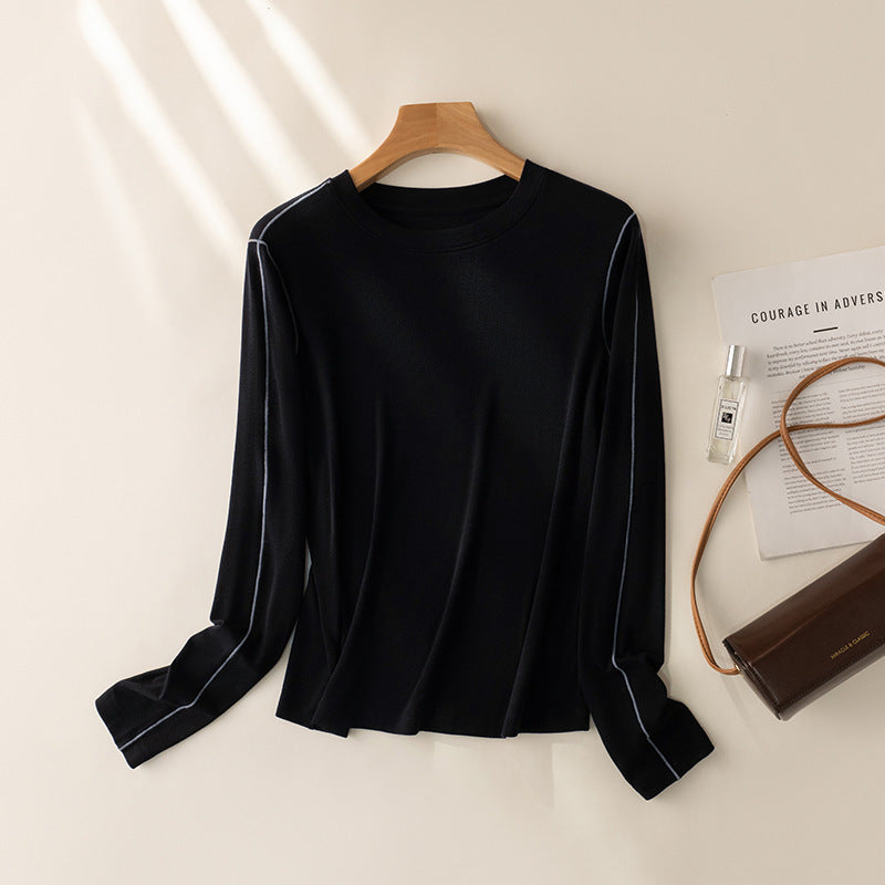 Damen Feines Langarm-Feinstrickshirt mit Kontrastpaspel an den Ärmeln Echo Archiv