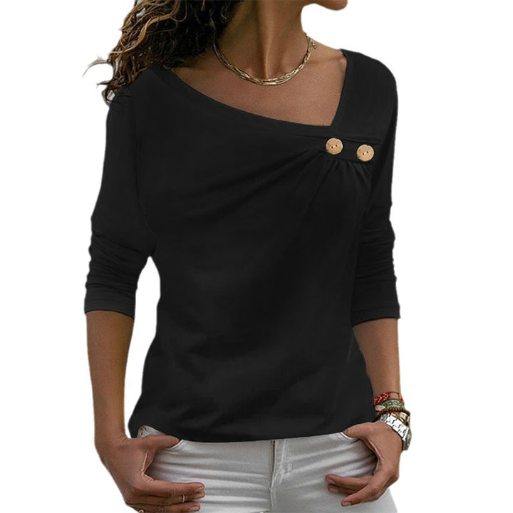 Damen Langarmshirt mit asymmetrischem Ausschnitt und Zierknöpfen – Avérine