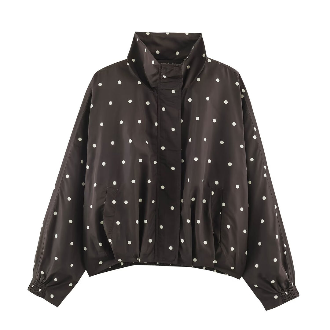 Damen Oversize-Windbreaker mit Tupfen-Print, hohem Stehkragen und elastischem Saum Echo Archiv