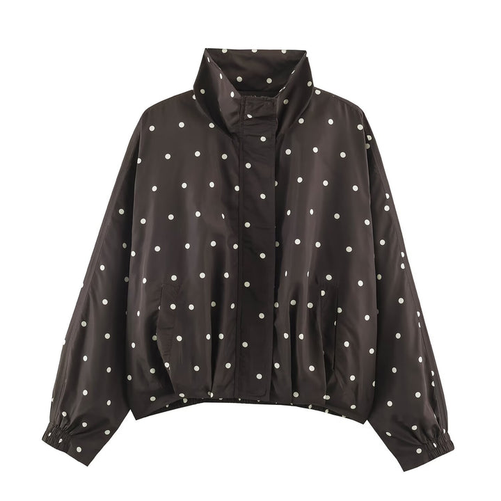 Damen Oversize-Windbreaker mit Tupfen-Print, hohem Stehkragen und elastischem Saum Echo Archiv