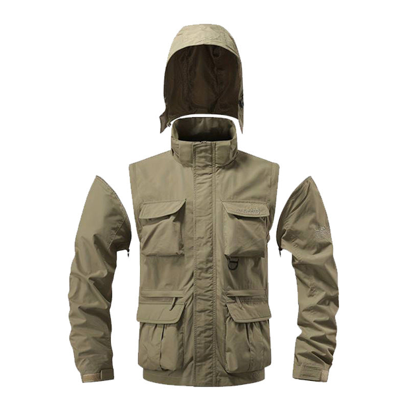 Herren nan multifunktionale Fieldjacke mit Kapuze, zahlreichen Klapp- und Reißverschlusstaschen sowie wind- und wasserabweisender Membran Echo Archiv
