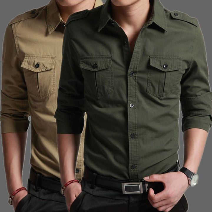 Herren Slim‑Fit Utility‑Hemd mit Schulterklappen und Pattentaschen Echo Archiv
