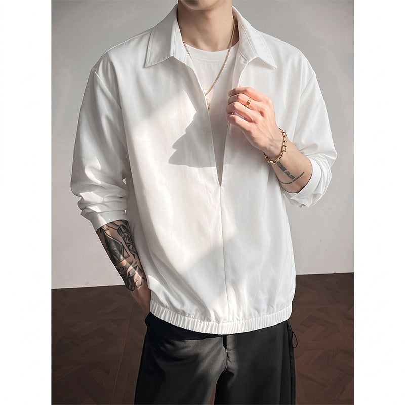 Damen Oversize-Bluse mit tiefem V-Ausschnitt, Hemdkragen und elastischem Saum Echo Archiv