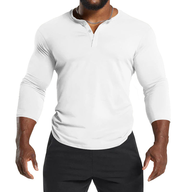 Herren Langarm-Henley-T-Shirt aus atmungsaktivem Baumwollmix mit komfortablem Schnitt Echoarchiv