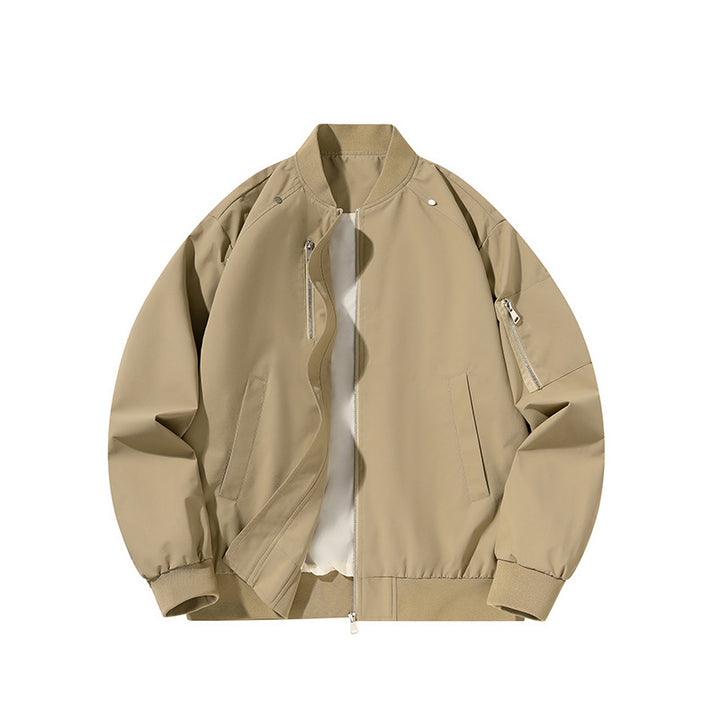 Men's minimalist matte-shell relaxed-fit flight bomber jacket with sleeve utility zip pocket – Brevano