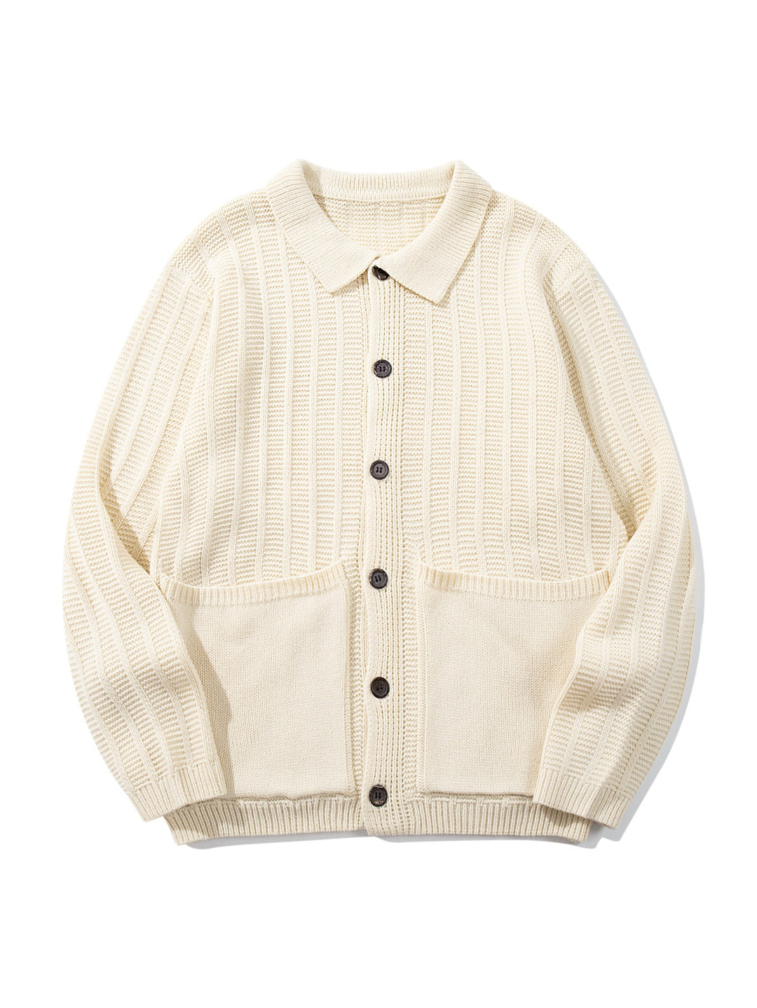 Unisex Strukturiertes Strickcardigan mit Hemdkragen und aufgesetzten Taschen Echoarchiv
