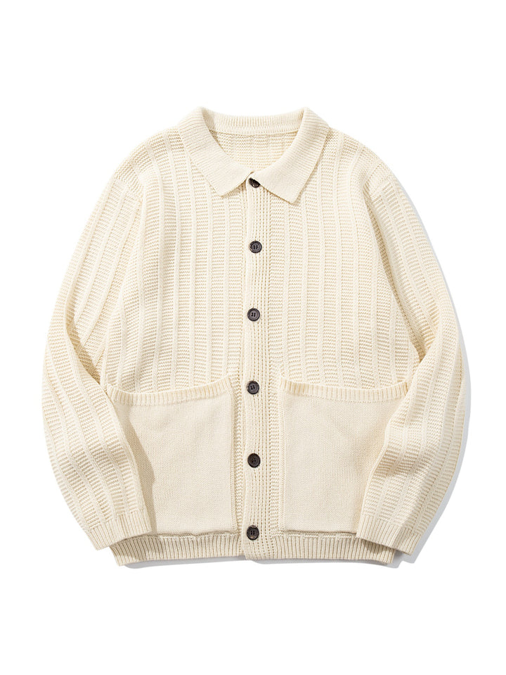 Unisex Strukturiertes Strickcardigan mit Hemdkragen und aufgesetzten Taschen Echoarchiv