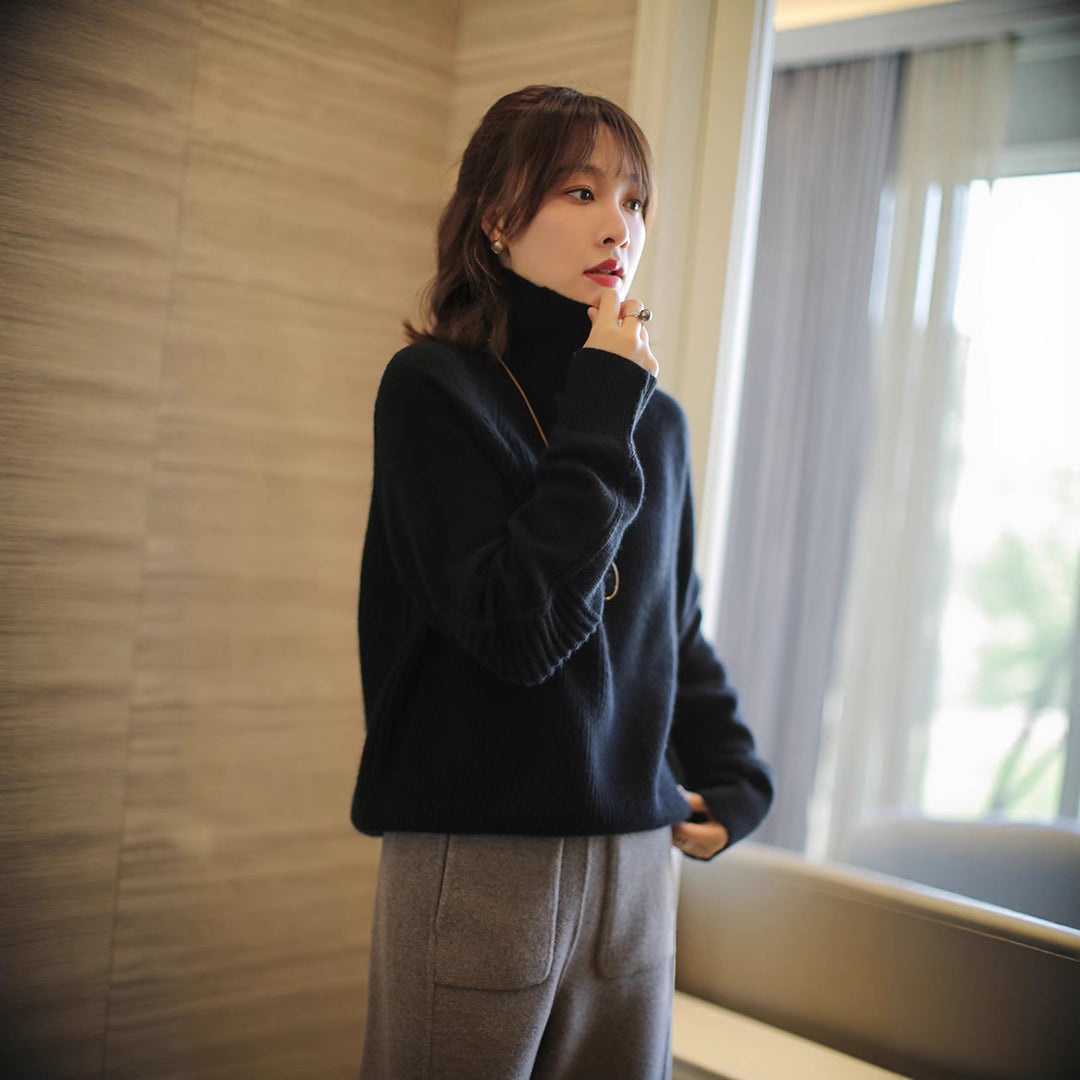 Damen Rollkragenpullover aus feinem Rippstrick mit Raglanärmeln und legerer Silhouette Echoarchiv