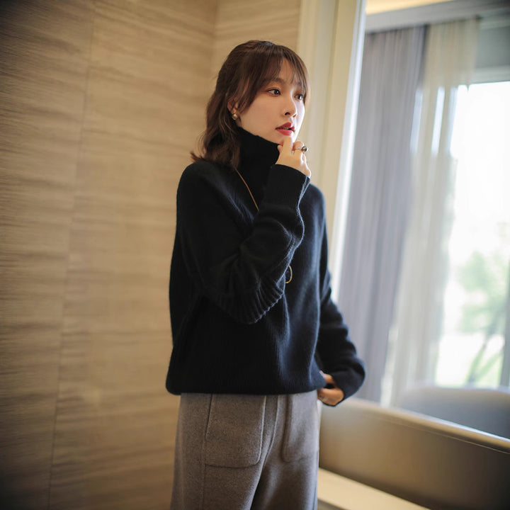 Damen Rollkragenpullover aus feinem Rippstrick mit Raglanärmeln und legerer Silhouette Echoarchiv