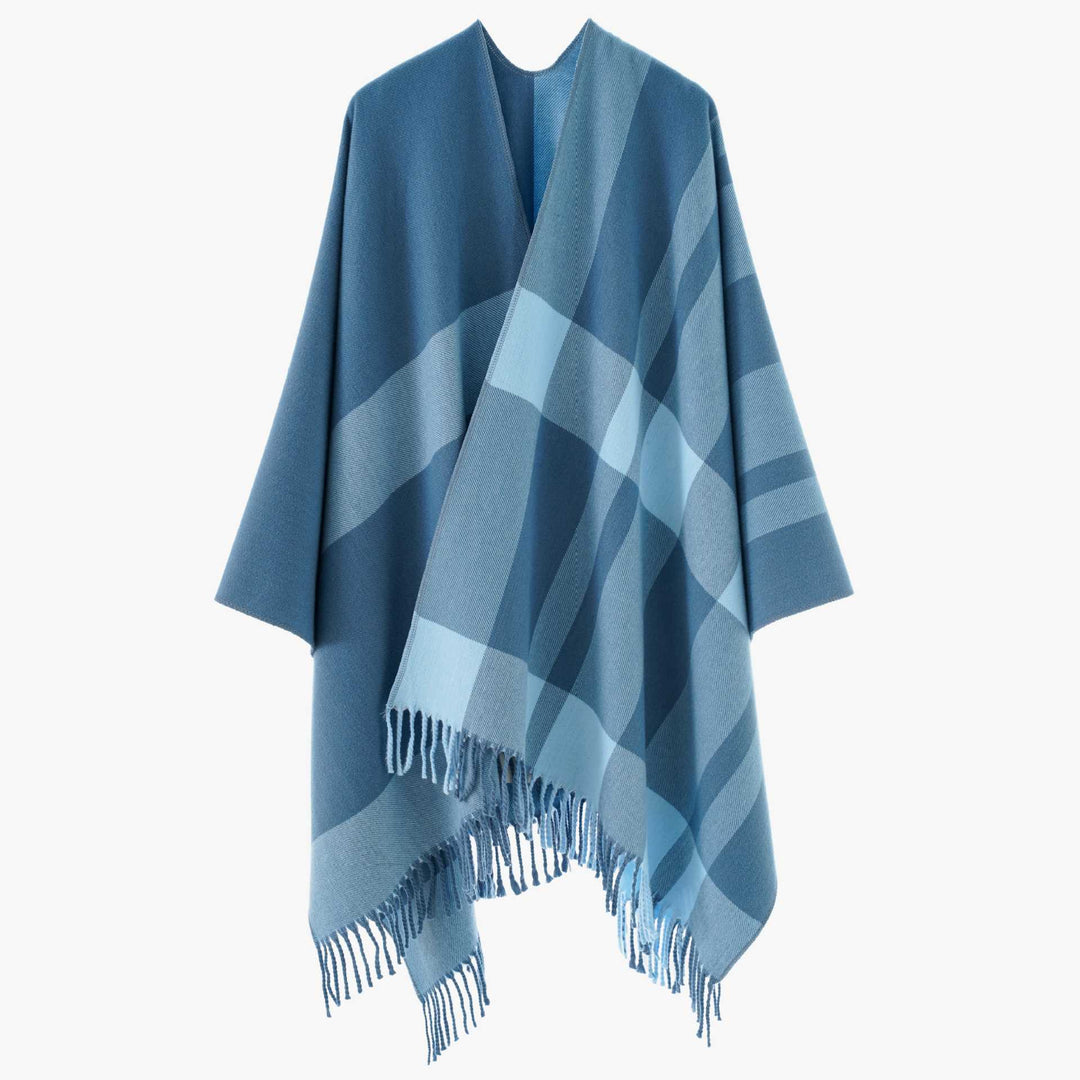 Damen Oversize-Cape mit Glencheck-Muster und Fransenabschluss Echo Archiv