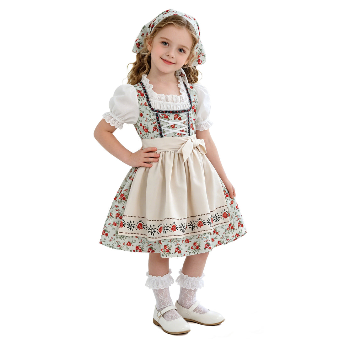 Damen nan traditionelles Kinderdirndl-Set mit Schnürkorsett, Puffärmeln und Kopftuch Echo Archiv