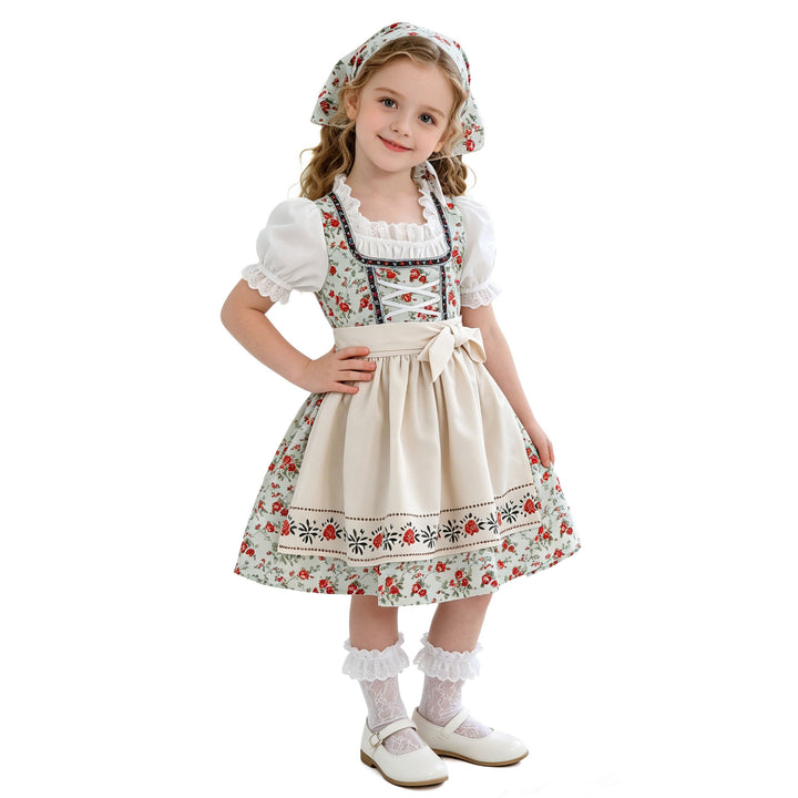 Damen nan traditionelles Kinderdirndl-Set mit Schnürkorsett, Puffärmeln und Kopftuch Echo Archiv