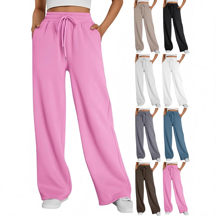 Damen Palazzo-Loungehose mit hoher Taille, elastischem Bund, Kordelzug und tiefen Seitentaschen – Avélisse