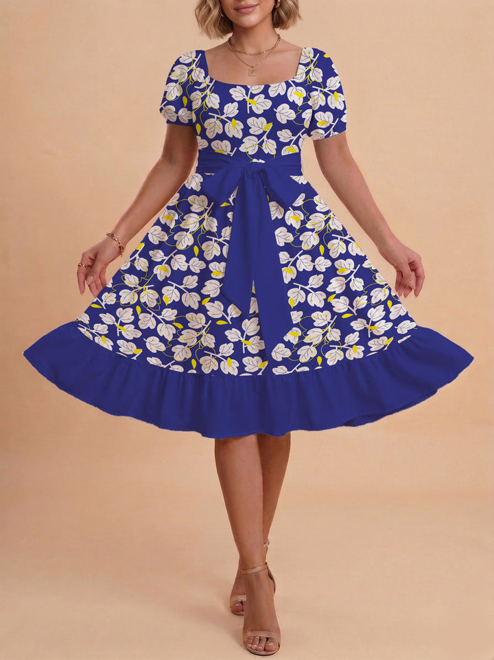 Damen Blumenkleid mit taillierbarem Gürtel und voluminösen Ärmeln Echo Archiv