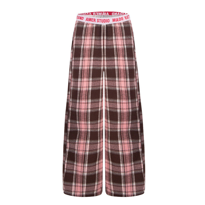 Damen Weite Lounge-Hose mit Karomuster und elastischem Logobund Echoarchiv