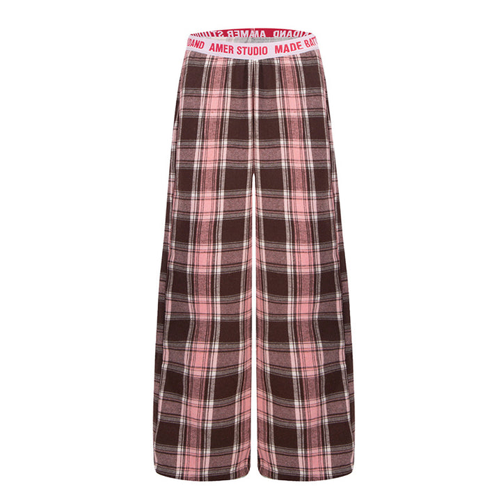 Damen Weite Lounge-Hose mit Karomuster und elastischem Logobund Echoarchiv