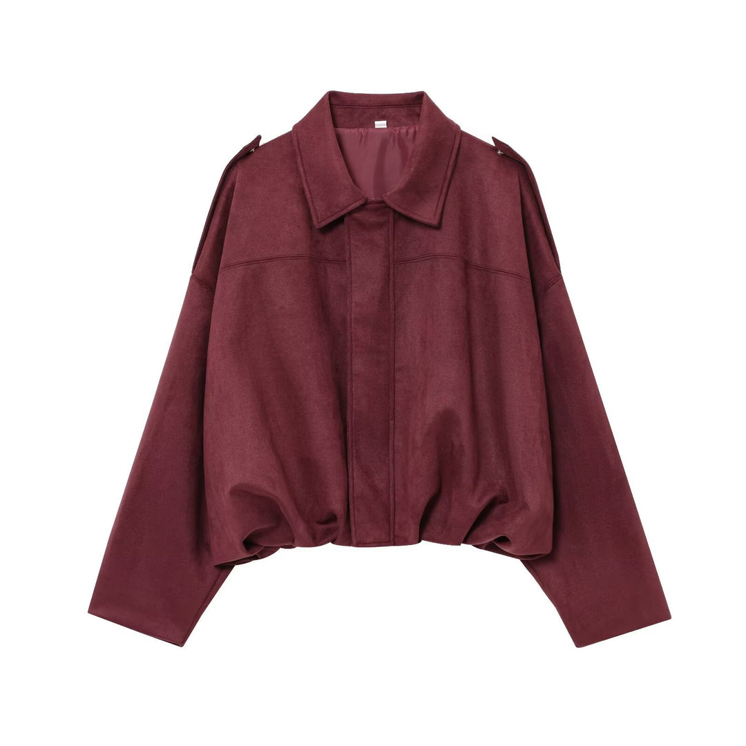 Damen Gekürzte Wildlederoptik-Blousonjacke mit Taillen-Smock und Schulterpatten Echo Archiv