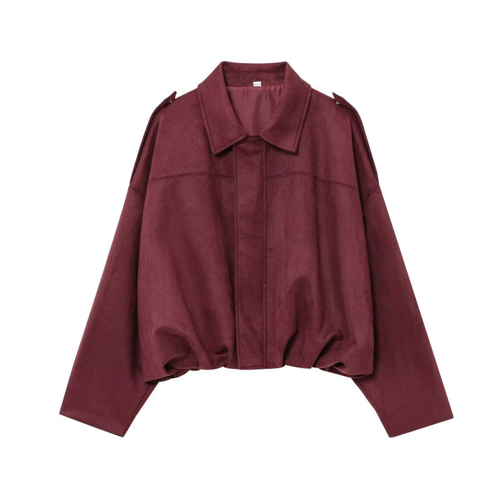 Damen Gekürzte Wildlederoptik-Blousonjacke mit Taillen-Smock und Schulterpatten Echo Archiv
