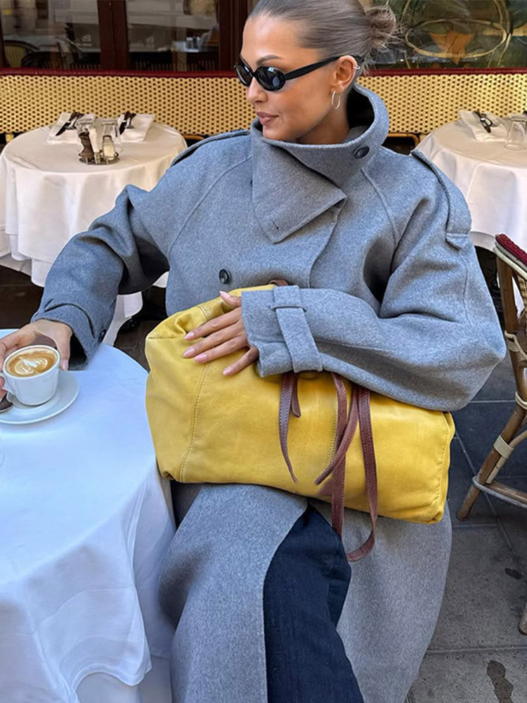 Damen Oversize Mantel aus Wollmix mit hohem Stehkragen und asymmetrischer Knopfleiste Echoarchiv