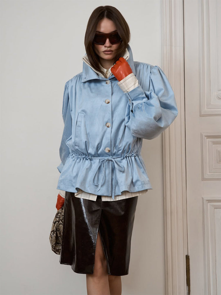 Damen Kurzjacke mit Volumenärmeln, Tunnelzugbund und Stehkragen Echoarchiv