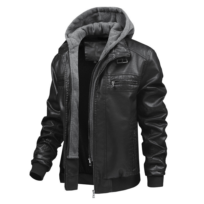 Herren Modische Kunstlederjacke mit integrierter Kapuze Echo Archiv