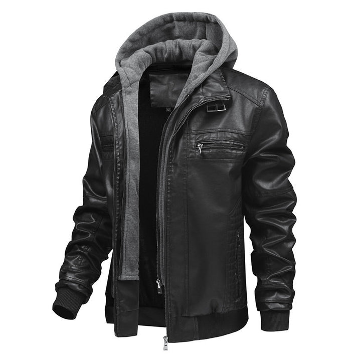 Herren Modische Kunstlederjacke mit integrierter Kapuze Echo Archiv