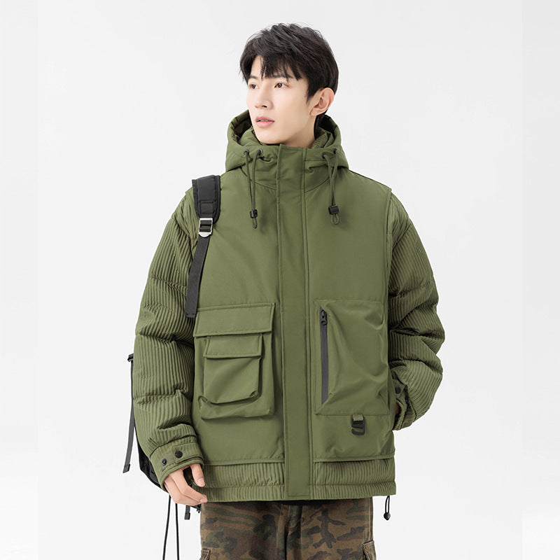 Herren Gepolsterte Winterjacke mit Kapuze, gesteppte Ärmel und Cargo-Taschen Echo Archiv
