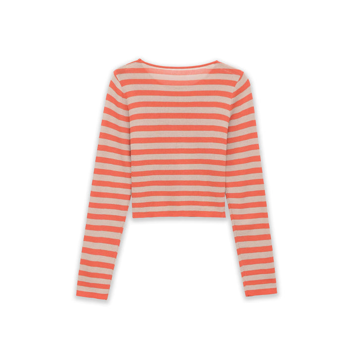 Damen Gestreifter Cropped-Feinstrickpullover mit U-Boot-Ausschnitt Echoarchiv