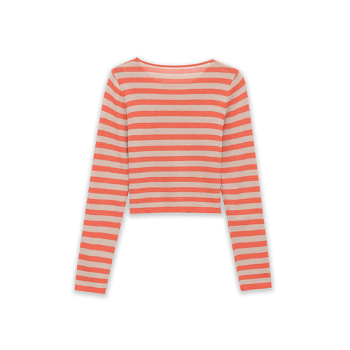 Damen Gestreifter Cropped-Feinstrickpullover mit U-Boot-Ausschnitt Echoarchiv