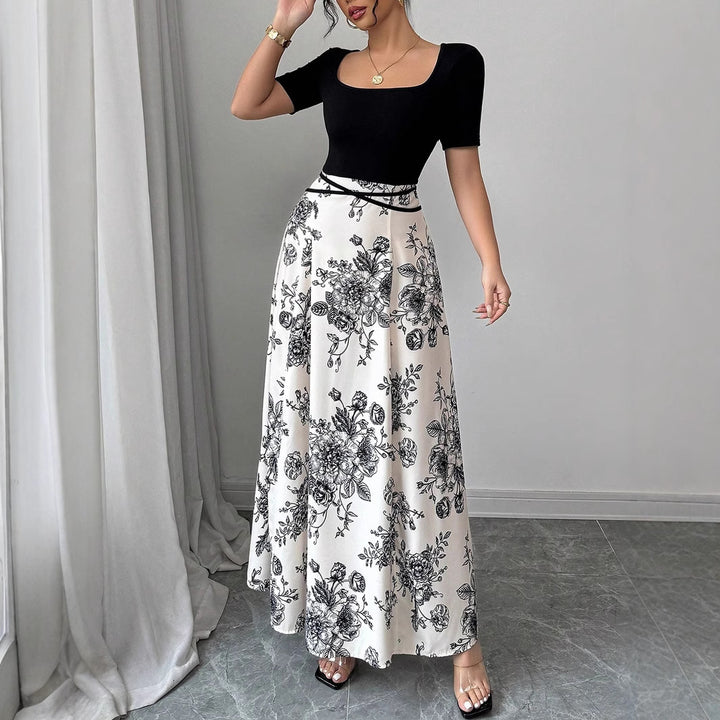 Damen Hochtaillierter Maxirock mit floralem Print und ausgestelltem Schnitt – Avérine
