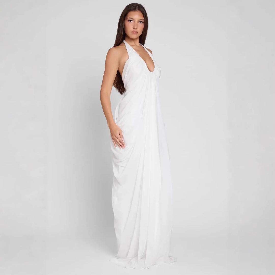 Damen Elegantes Maxikleid mit tiefem V-Ausschnitt und fließendem Drapé Echo Archiv
