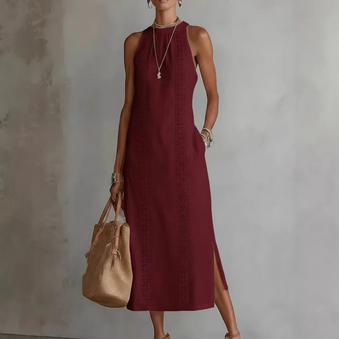 Damen Elegantes Sommer-Maxi-Kleid mit Spitzenapplikation und seitlichem Schlitz Echo Archiv