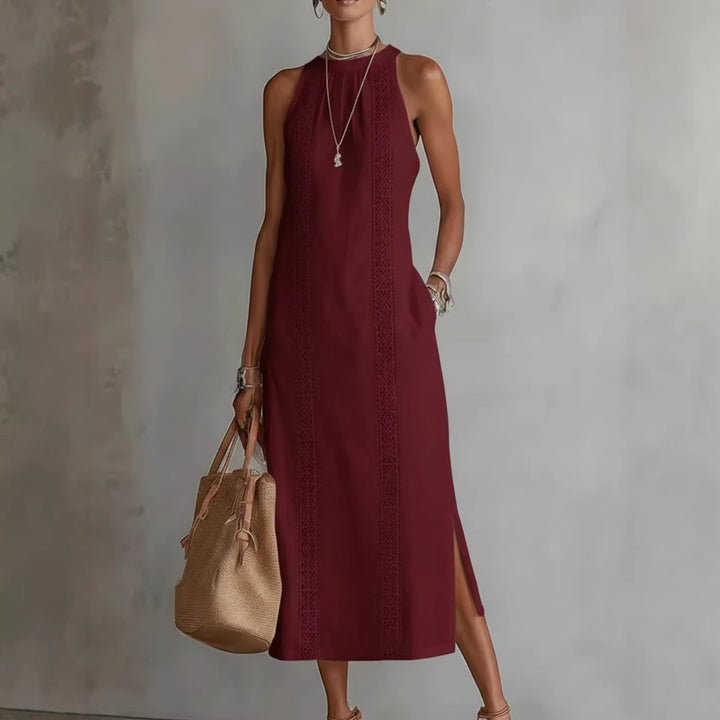 Damen Elegantes Sommer-Maxi-Kleid mit Spitzenapplikation und seitlichem Schlitz Echo Archiv