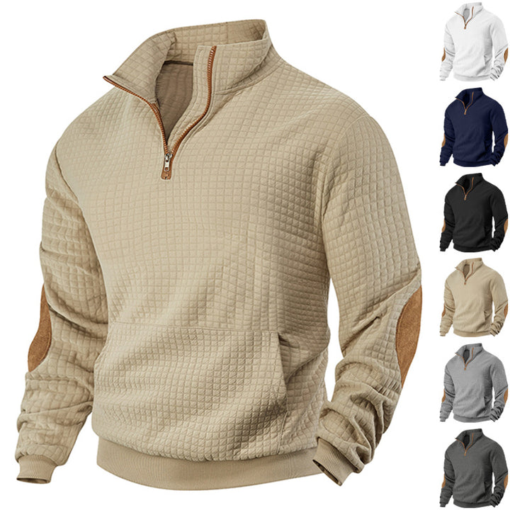 Herren nan strukturierter Halbzip-Pullover mit Kängurutasche und Ellbogenbesatz Echo Archiv